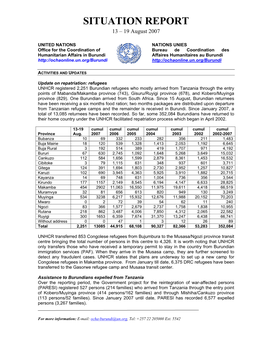 SITUATION REPORT 13 – 19 August 2007