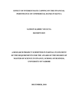 Effect of Interest Rate Capping on the Financial Perfomance of Commercial Banks in Kenya