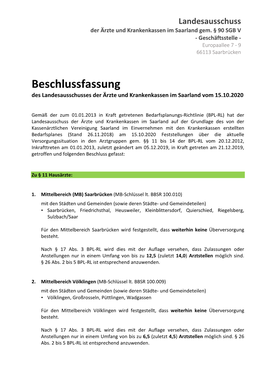 Beschlussfassung Des Landesausschusses Vom 15.10