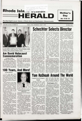 MAY 7, 1992 35¢ PER COPY Schechter Selects Director the Ruth and Max Alperin Ms