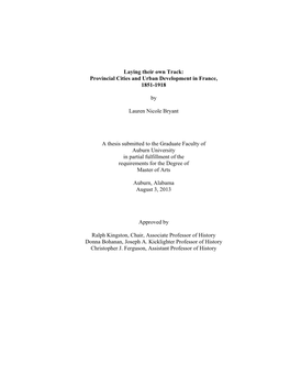 Laying Their Own Track: Provincial Cities and Urban Development in France, 1851-1918