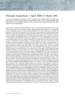 Principal Acquisitions 1 April 2000-31 March 2001 This List Is Not Comprehensive but Attempts to Record All Acquisitions of Most Immediate Relevance to Research