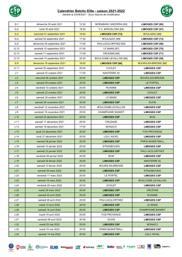 Calendrier Betclic Elite - Saison 2021-2022 Généré Le 23/09/2021 - Sous Réserve De Modification