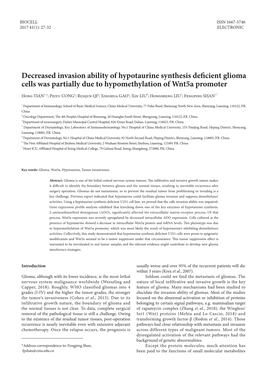 Decreased Invasion Ability of Hypotaurine Synthesis Deficient Glioma Cells Was Partially Due to Hypomethylation of Wnt5a Promoter