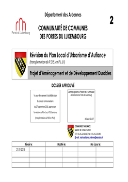 COMMUNAUTÉ DE COMMUNES DES PORTES DU LUXEMBOURG Révision Du Plan Local D'urbanisme D'auflance