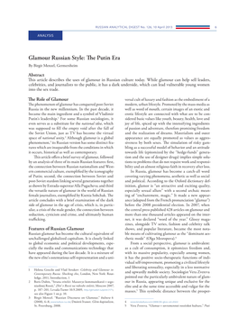 Glamour Russian Style: the Putin Era by Birgit Menzel, Germersheim Abstract This Article Describes the Uses of Glamour in Russian Culture Today
