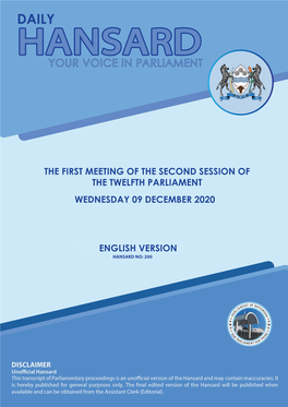 Wednesday 09 December 2020 the First Meeting of the Second Session