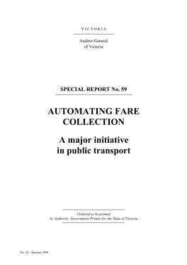 AUTOMATING FARE COLLECTION a Major Initiative in Public Transport