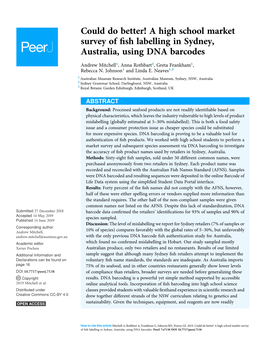 A High School Market Survey of Fish Labelling in Sydney, Australia, Using