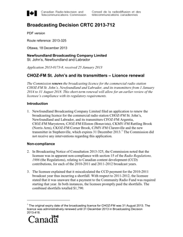 Broadcasting Decision CRTC 2013-712