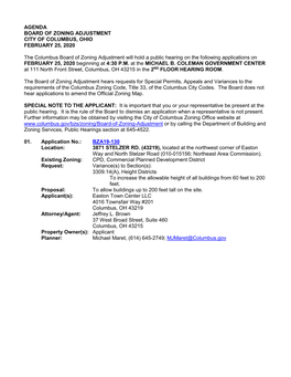 Agenda Board of Zoning Adjustment City of Columbus, Ohio February 25, 2020