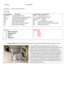 Lecture 10 Ancient Rome WC 159-172 PP 156-161: the XII