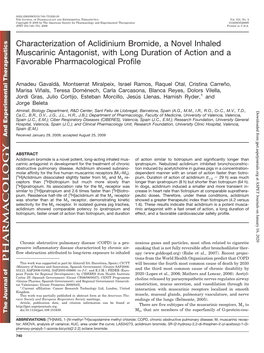 Characterization of Aclidinium Bromide, a Novel Inhaled Muscarinic Antagonist, with Long Duration of Action and a Favorable Pharmacological Profile