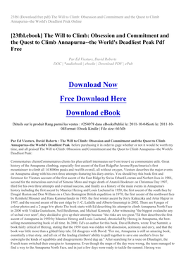 23Fbl (Download Free Pdf) the Will to Climb: Obsession and Commitment and the Quest to Climb Annapurna--The World's Deadliest Peak Online