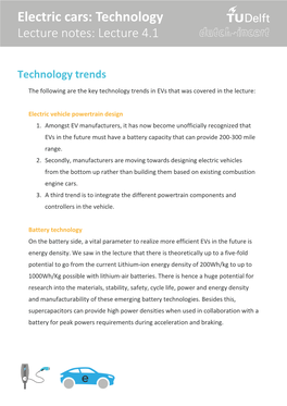 Electric Cars: Technology Lecture Notes: Lecture 4.1