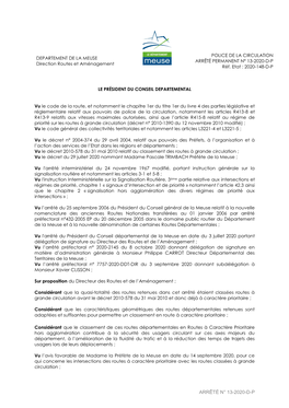 Arrêté N° 13-2020-D-P Departement De La Meuse