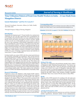 Journal of Nursing & Healthcare