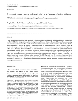 A System for Gene Cloning and Manipulation in the Yeast Candida Glabrata