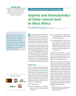 Aspects and Characteristics of State-Owned Land in West Africa 1 by Gérard Chouquer , January 2011