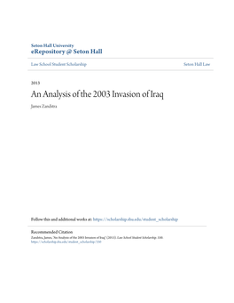 An Analysis of the 2003 Invasion of Iraq James Zandstra