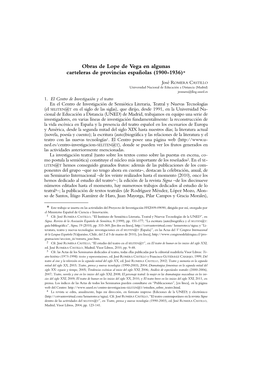 Obras De Lope De Vega En Algunas Carteleras De Provincias Españolas (1900-1936)