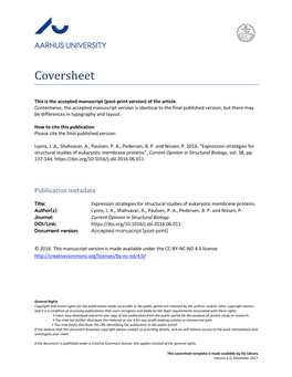 Expression Strategies for Structural Studies of Eukaryotic Membrane Proteins”, Current Opinion in Structural Biology, Vol