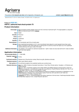 HSP70 | Salmonid Heat Shock Protein 70 Product Information Application