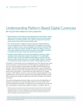 Understanding Platform-Based Digital Currencies 12 Bank of Canada Review • Spring 2014