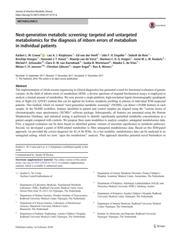 Next-Generation Metabolic Screening: Targeted and Untargeted Metabolomics for the Diagnosis of Inborn Errors of Metabolism in Individual Patients