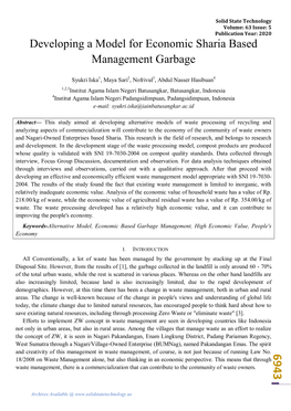 Developing a Model for Economic Sharia Based Management Garbage