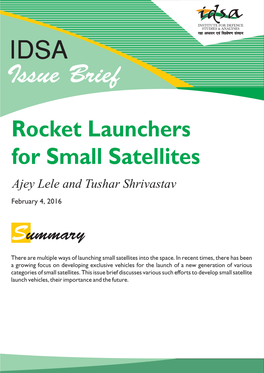 Rocket Launchers for Small Satellites Ajey Lele and Tushar Shrivastav