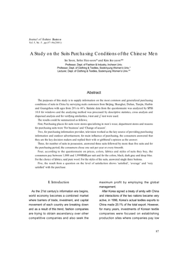 A Study on the Suits Purchasing Conditions of the Chinese Men