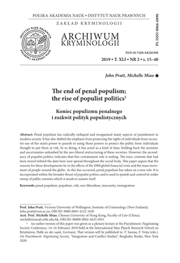 The End of Penal Populism, the Rise of Populist Politics 3