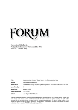 University of Edinburgh Postgraduate Journal of Culture and the Arts Issue 01 | Autumn 2005