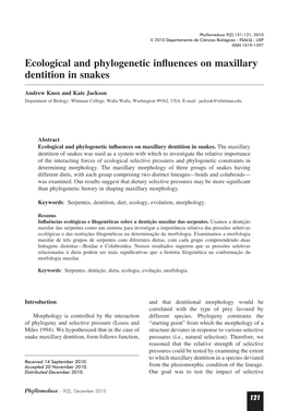 Ecological and Phylogenetic Influences on Maxillary Dentition in Snakes