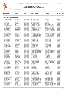 GSS CAMPESTRE 1° GRADO VR STAMPA ELENCO ISCRITTI - Categoria Ragazze