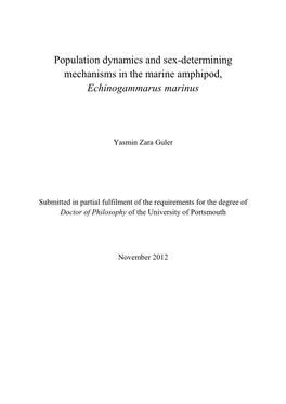 Population Dynamics and Sex-Determining Mechanisms in the Marine Amphipod, Echinogammarus Marinus
