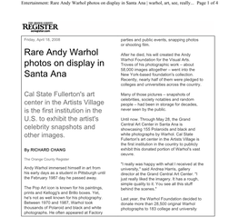 Rare Andy Warhol Photos on Display in Santa Ana | Warhol, Art, See, Really