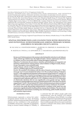 Spatial Distribution and Co-Infection with Urogenital and Intestinal Schistosomiasis Among Primary School Children in Migori County, Kenya M