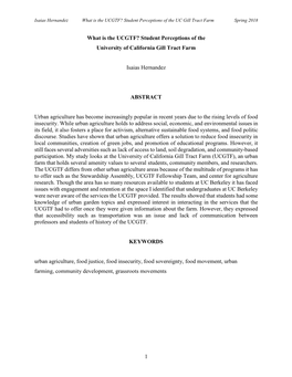 1 What Is the UCGTF? Student Perceptions of the University of California Gill Tract Farm