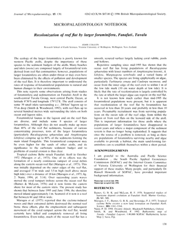 Recolonization of Reef Flat by Larger Foraminifera, Funafuti, Tuvalu