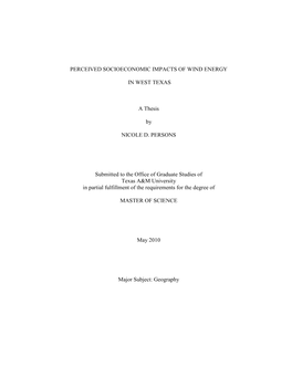 Perceived Socioeconomic Impacts of Wind Energy in West Texas