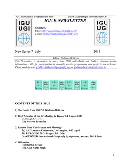 IGU International Geographical Union Union Géographique Internationale UGI IGU E-NEWSLETTER