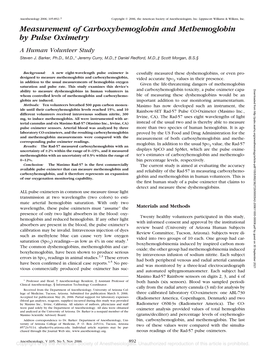 Measurement of Carboxyhemoglobin and Methemoglobin by Pulse Oximetry a Human Volunteer Study Steven J