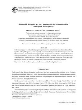 Unenlagiid Theropods: Are They Members of the Dromaeosauridae (Theropoda, Maniraptora)?