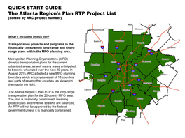 QUICK START GUIDE the Atlanta Region’S Plan RTP Project List (Sorted by ARC Project Number)