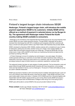 Finland's Largest Burger Chain Introduces SEQR