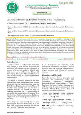 International Journal of Ayurveda a Literary Review on Brahma