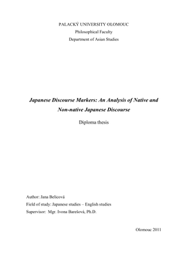 Japanese Discourse Markers: an Analysis of Native and Non-Native Japanese Discourse