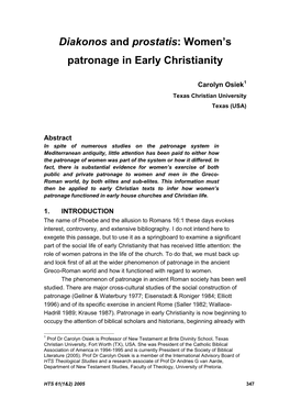 Diakonos and Prostatis: Women’S Patronage in Early Christianity